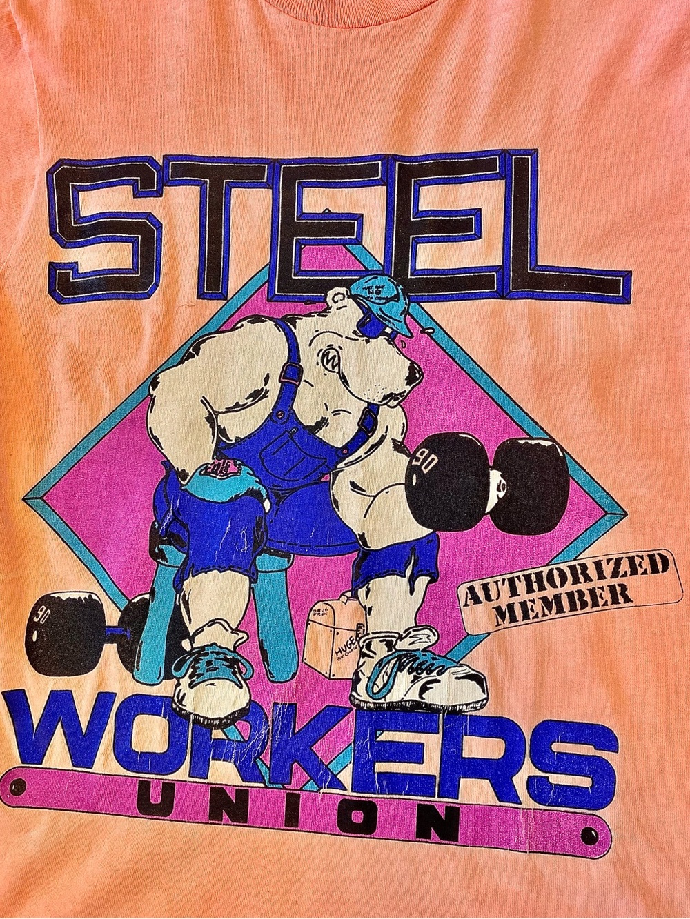 Vintage Steel Workers Union Graphic Tee - Pink Y2K